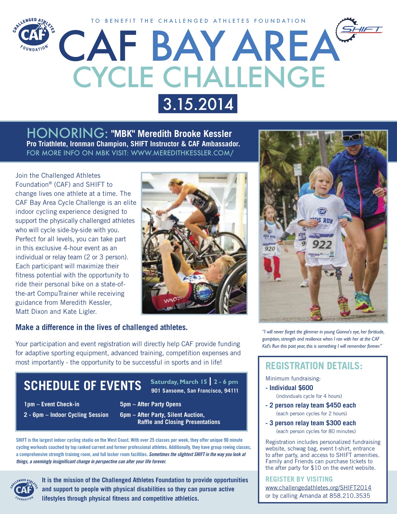 Meredith Kessler Challenged Athletes Foundation Flyer 2014 Bay Area Cycling Challenge