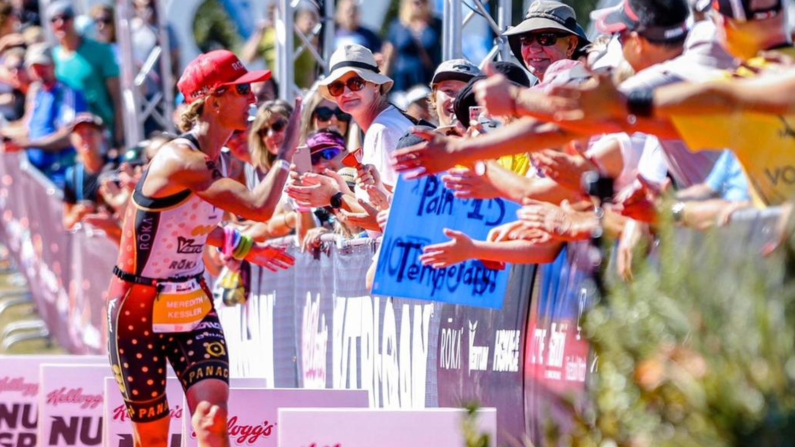Meredith racing hard and connecting with supporters on course