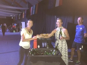Meredith Kessler bar tending Ironman New Zealand volunteers dinner