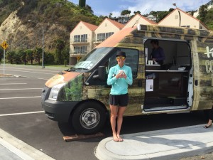 Meredith Kessler supporting local New Zealand coffee vans